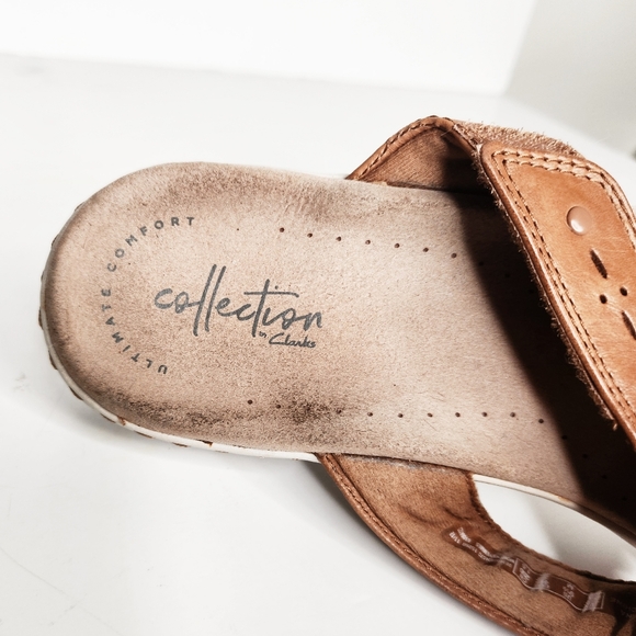 Clarks Collection Leisa Emily Brown Leather Slide Sandals Women's Size 9.5 - Picture 4 of 11